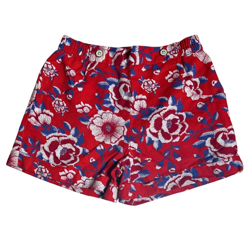 Janie and Jack Girls Red Floral Cotton Canvas Shorts Size 8 Retail $42 NWT